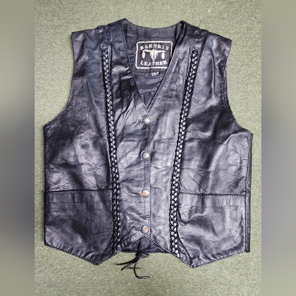 Women's Black Barneys Leather Biker Vest